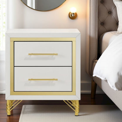White and Gold Nightstand – Elegant 2 Drawer Nightstand for Bedroom