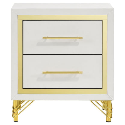 White and Gold Nightstand – Elegant 2 Drawer Nightstand for Bedroom