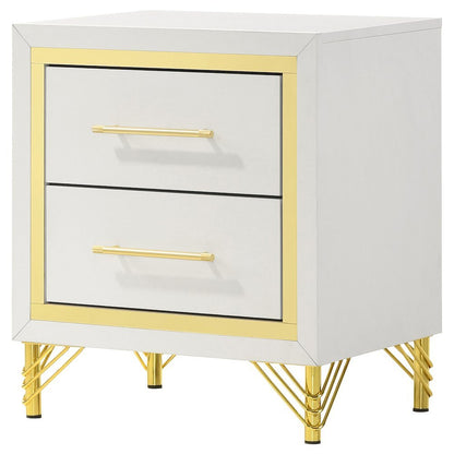 White and Gold Nightstand – Elegant 2 Drawer Nightstand for Bedroom