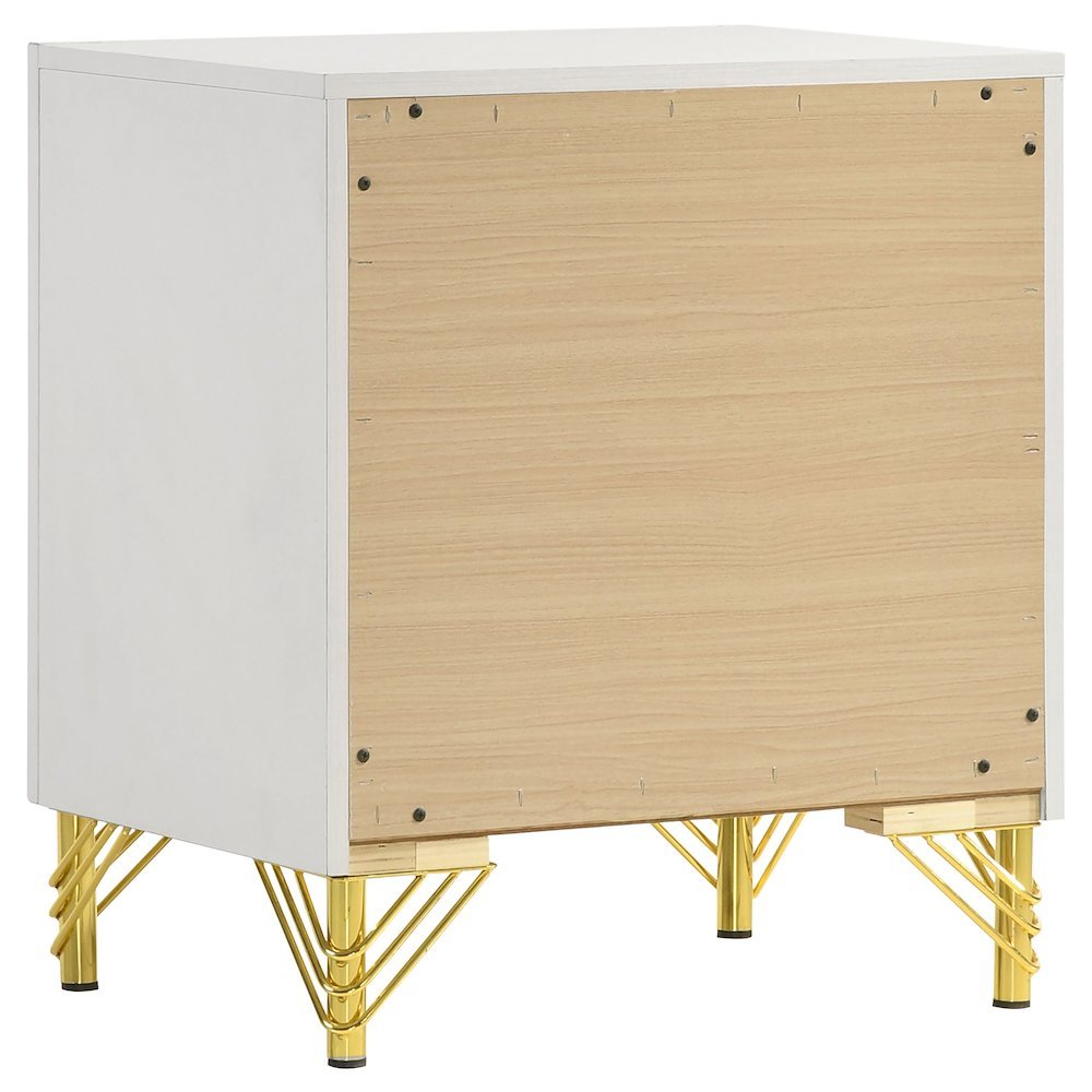 White and Gold Nightstand – Elegant 2 Drawer Nightstand for Bedroom