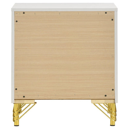 White and Gold Nightstand – Elegant 2 Drawer Nightstand for Bedroom