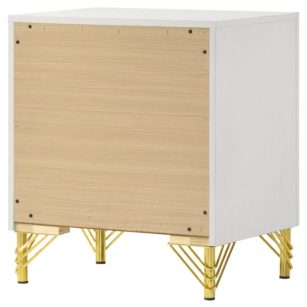 White and Gold Nightstand – Elegant 2 Drawer Nightstand for Bedroom