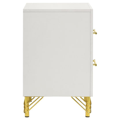 White and Gold Nightstand – Elegant 2 Drawer Nightstand for Bedroom