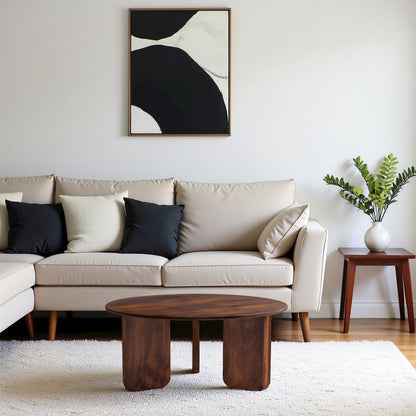 Round Solid Mango Wood Coffee Table Brown, Oval Design for Living Room