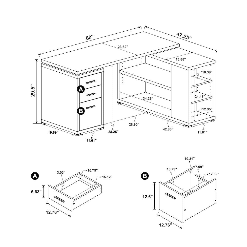 Spacious L Shaped Desk – Office Computer Desk with Drawers & Storage