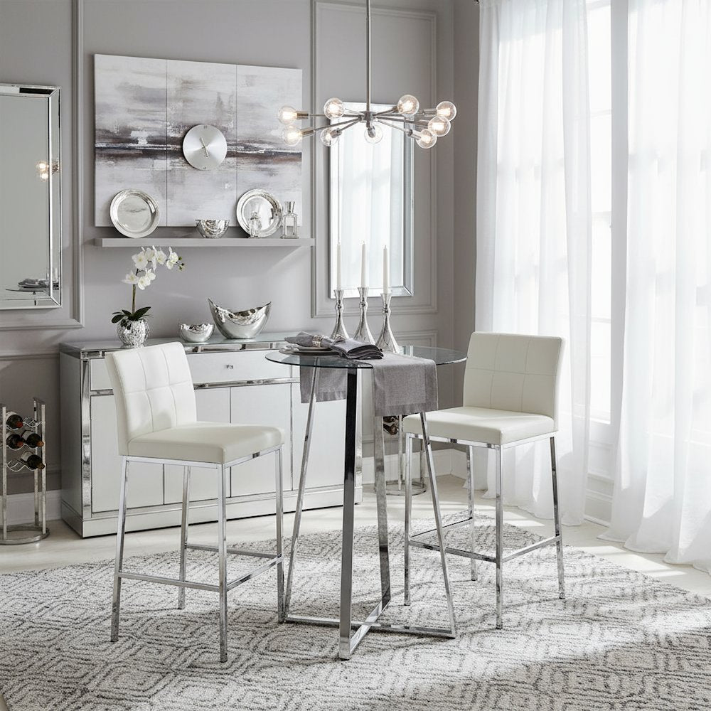 Silver Glass Bar Table – Contemporary Round High Top Cocktail Table