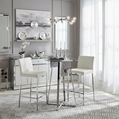 Silver Glass Bar Table – Contemporary Round High Top Cocktail Table