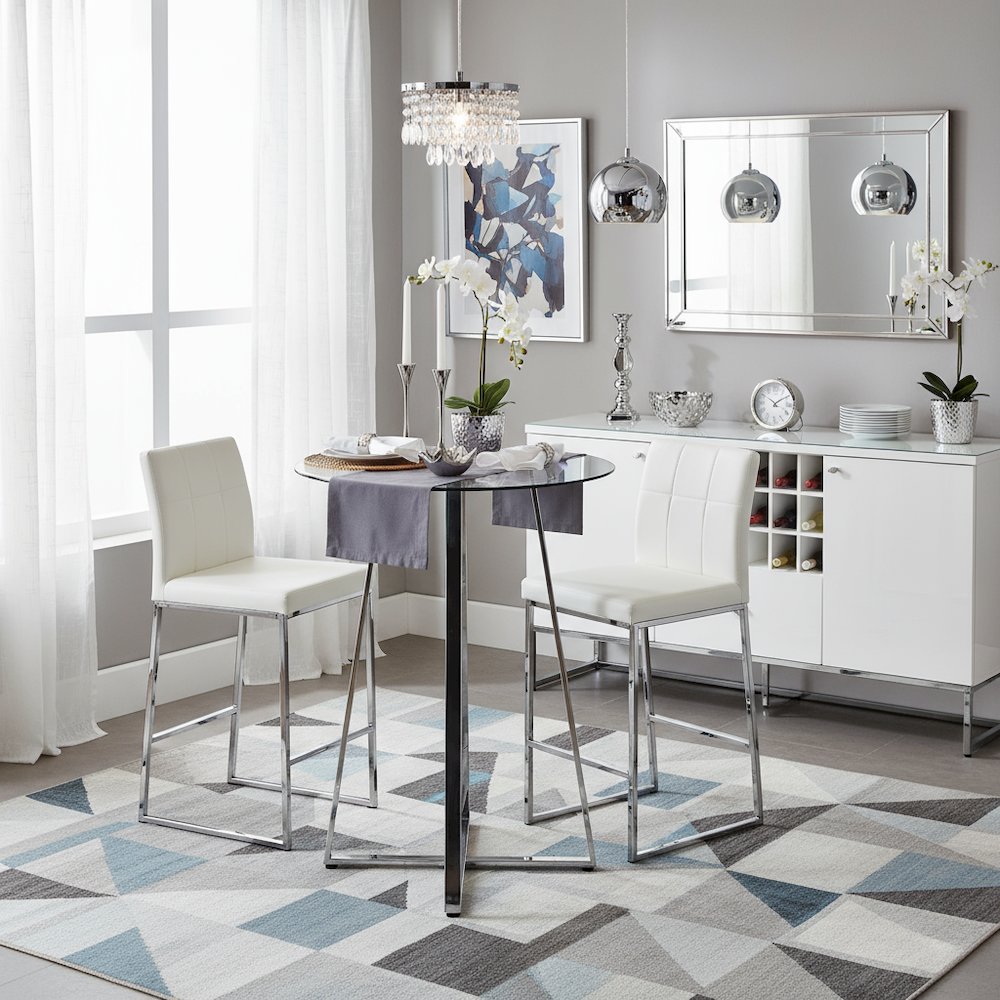 Silver Glass Bar Table – Contemporary Round High Top Cocktail Table