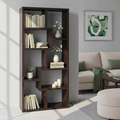Geometric 6-Shelf Bookshelf 71-Inch, Cappuccino Finish, Display