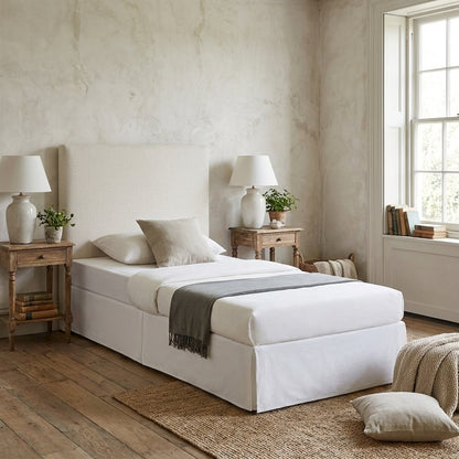Ivory Upholstered Twin Panel Headboard, Polyester Fabric, Transitional Design