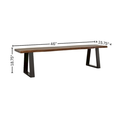 Live Edge Wood Bench, Grey Sheesham, Matte Black Metal Legs, Transitional