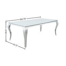 Rectangular Dining Table, White Glass Top, Chrome Metal Legs, Luxurious