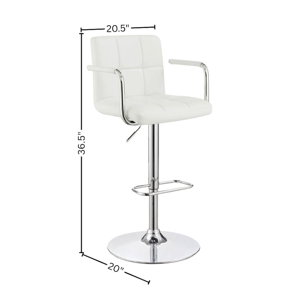Adjustable Bar Stool, White Faux Leather, Chrome Base, Hydraulic Gas Lift
