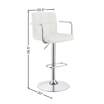 Adjustable Bar Stool, White Faux Leather, Chrome Base, Hydraulic Gas Lift