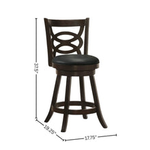 Swivel Counter Stool, Set of 2, Black Leatherette, Dark Merlot Finish