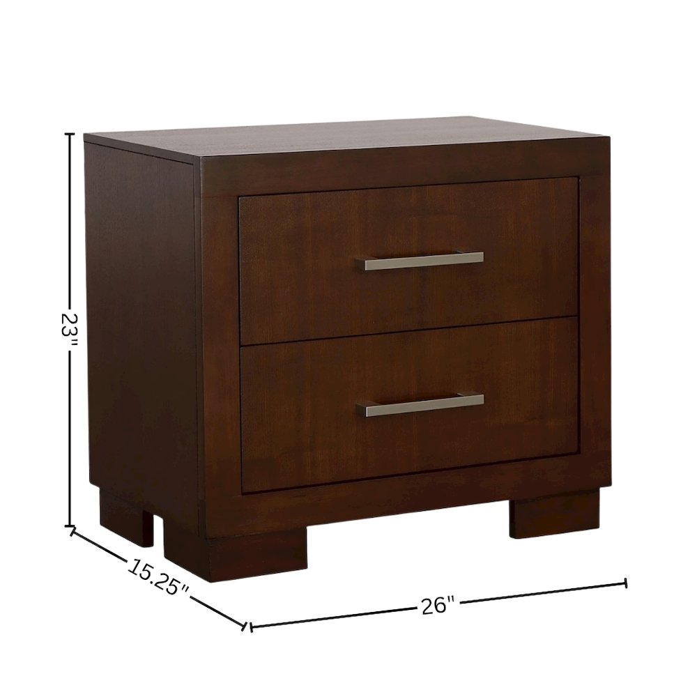 2-Drawer Cappuccino Nightstand - Sleek Metal Pulls and Compact Bedroom Storage