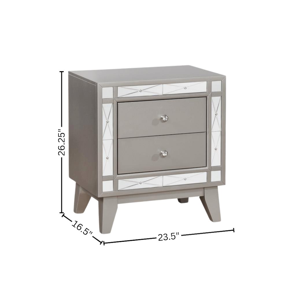 Gray Nightstand with Two Storage Drawers, Wood Bedroom Furniture, Modern Accent