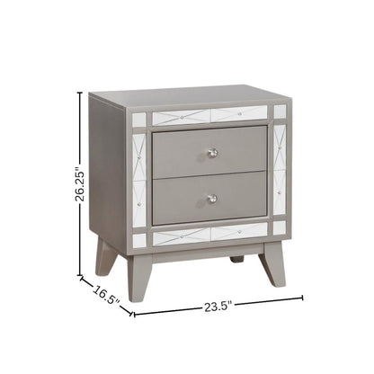 Gray Nightstand with Two Storage Drawers, Wood Bedroom Furniture, Modern Accent