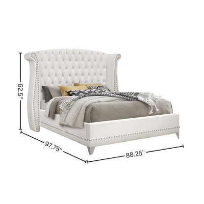 Upholstered Eastern King Wingback Bed White