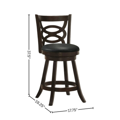 Swivel Counter Stool, Set of 2, Black Leatherette, Dark Merlot Finish