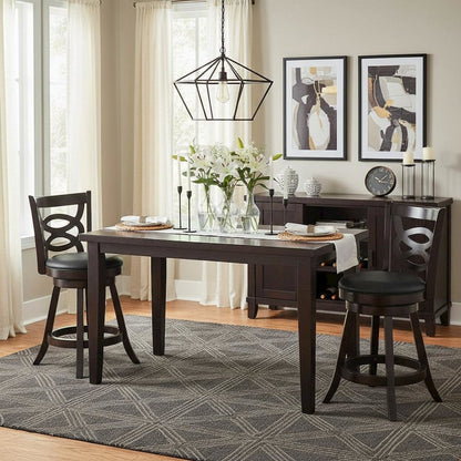 Swivel Counter Stool, Set of 2, Black Leatherette, Dark Merlot Finish