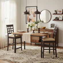 Wood Counter Stools Set of 2, Lattice Back Dining Chairs, Chestnut Finish