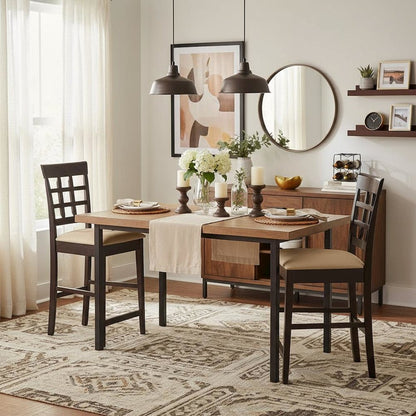 Wood Counter Stools Set of 2, Lattice Back Dining Chairs, Chestnut Finish
