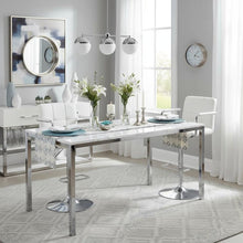 Adjustable Bar Stool, White Faux Leather, Chrome Base, Hydraulic Gas Lift