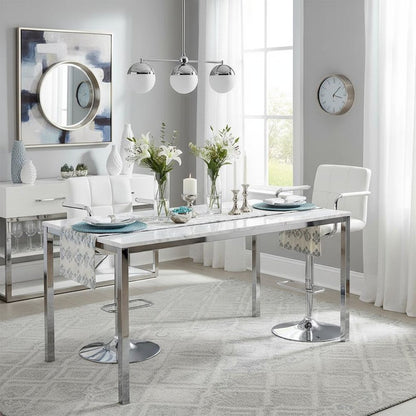 Adjustable Bar Stool, White Faux Leather, Chrome Base, Hydraulic Gas Lift