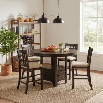 5-Piece Counter Height Dining Set, Light Chestnut Wood, Oval Table