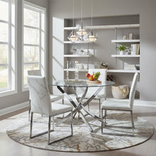 Round 46-Inch Glass Top Dining Table with Chrome Metal Base Silver