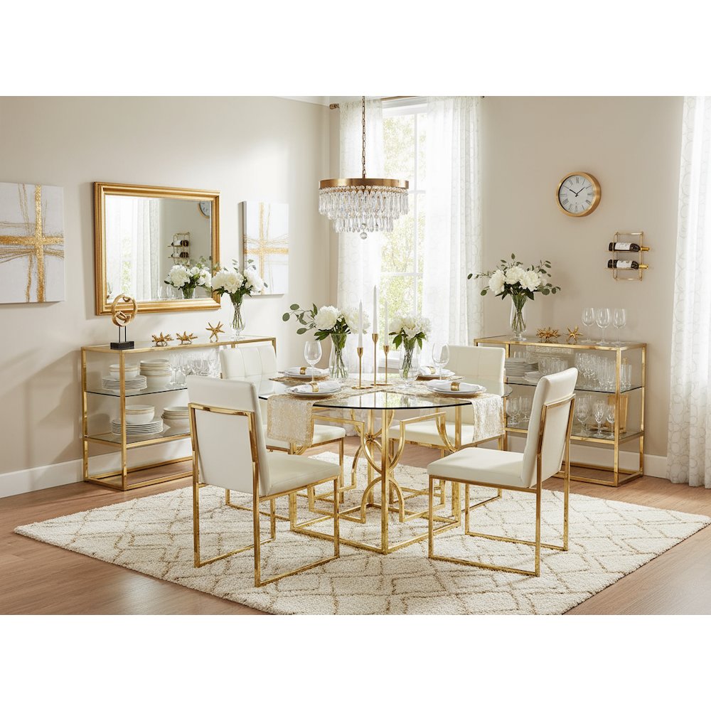 Brass Color Square Dining Table Base - 24 Inch Metal Dining Table Base