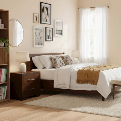 2-Drawer Cappuccino Nightstand - Sleek Metal Pulls and Compact Bedroom Storage