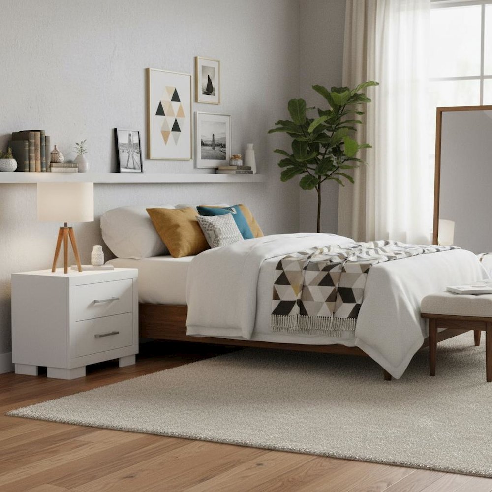 2-Drawer Cream White Nightstand with Elegant Design and Smooth Storage Drawers