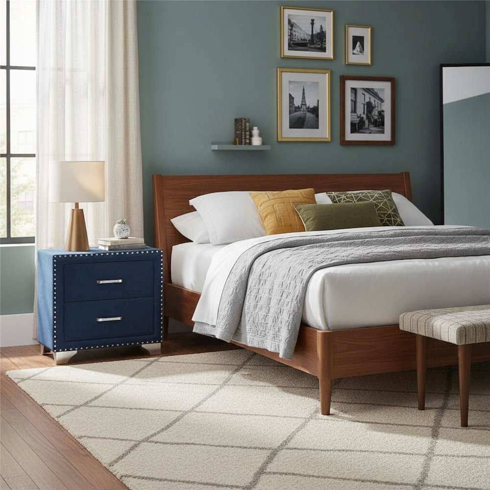 Upholstered 2-drawer Nightstand Pacific Blue