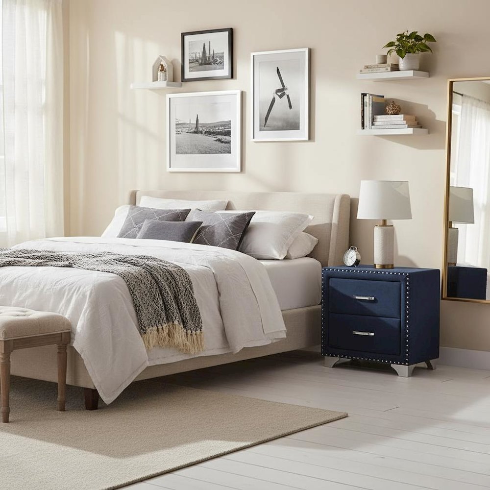 Upholstered 2-drawer Nightstand Pacific Blue