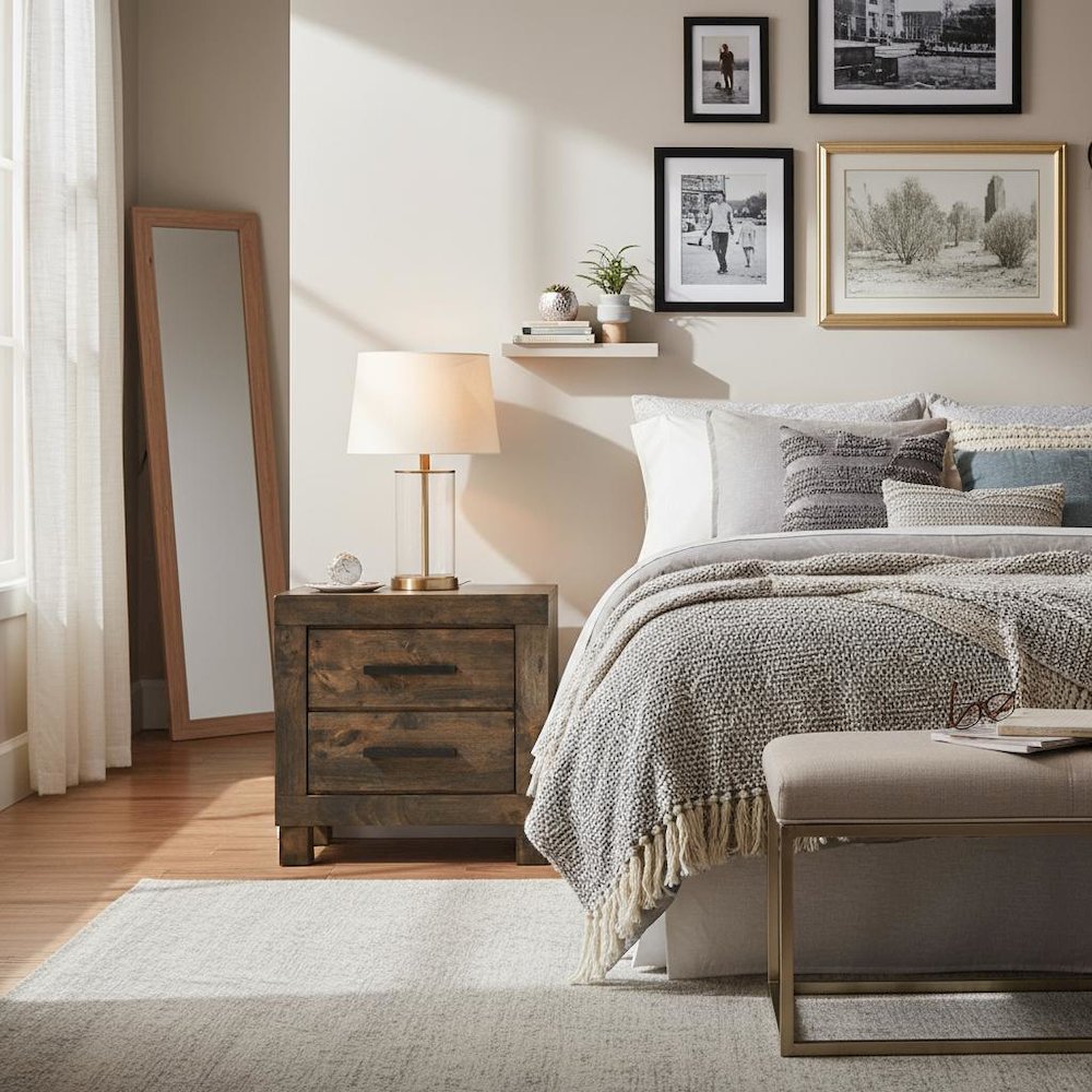 2-drawer Nightstand Rustic Golden Brown