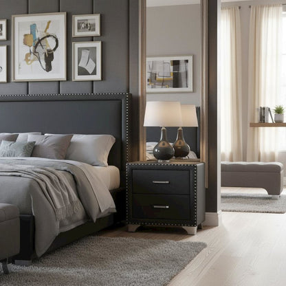 Upholstered 2-drawer Nightstand Grey