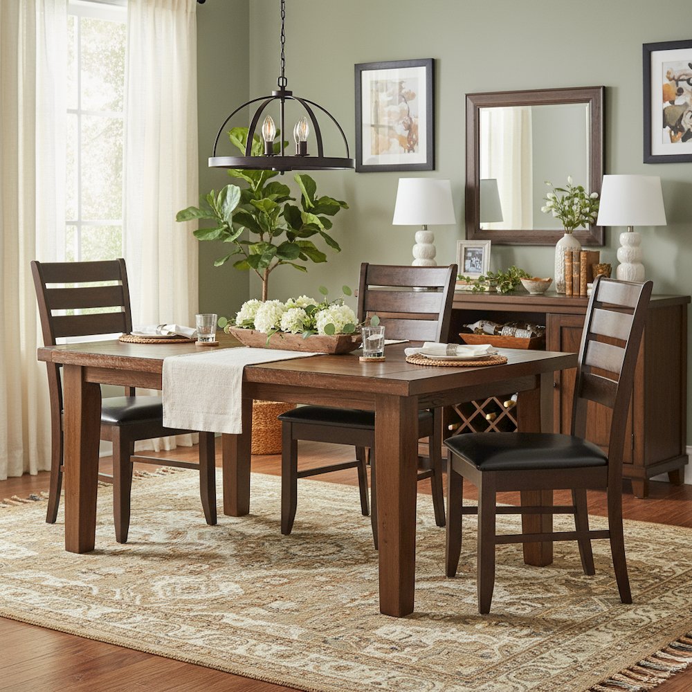 Brown Dining Chair Set of 2, Ladder Back, Upholstered Seat Kitchen Chairs