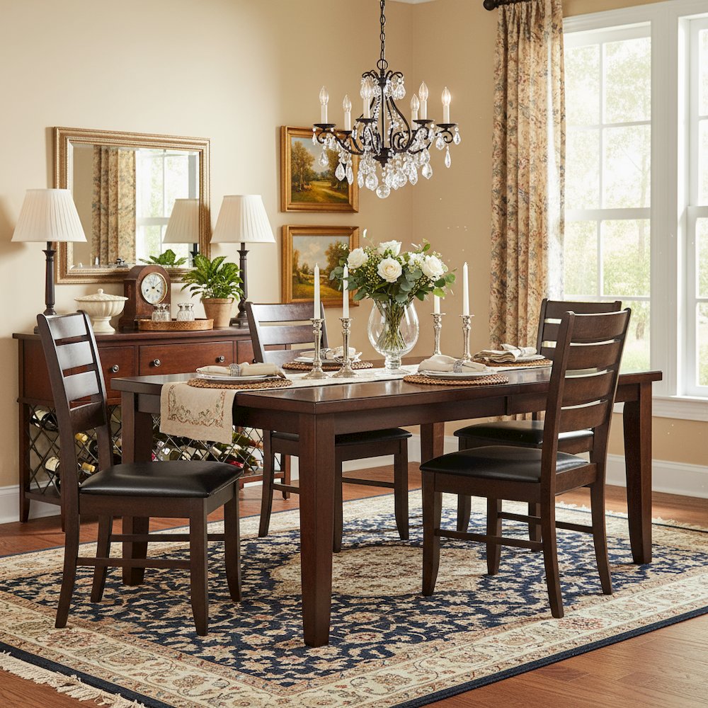Brown Dining Chair Set of 2, Ladder Back, Upholstered Seat Kitchen Chairs