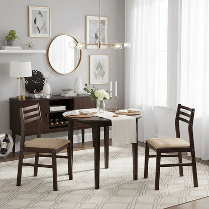 Brown Round Drop Leaf Table and Chairs for Dining Room, Set for 2
