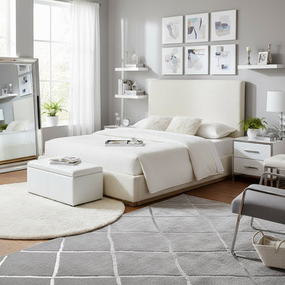 Beige Upholstered Queen Size Bed Frame with Headboard Platform Bed