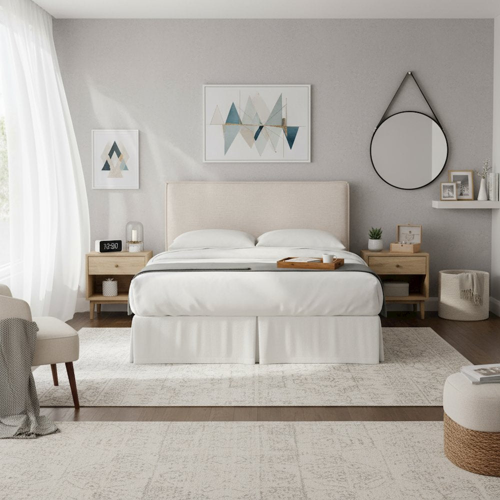 Beige Upholstered Queen – Modern Fabric Bed Headboard
