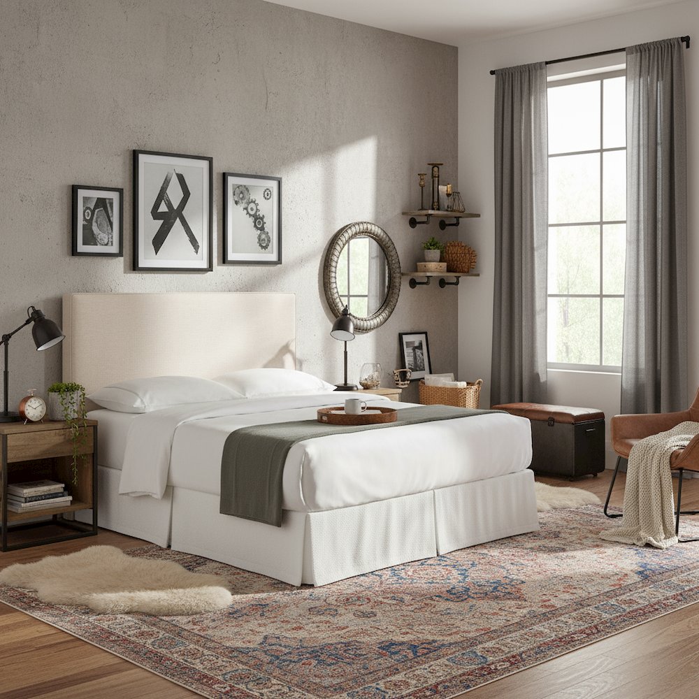 Beige Upholstered Bed Headboard – Elegant Queen Headboard 64.5 Inch Wide