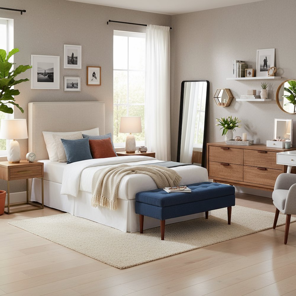 Beige Upholstered Twin Headboard Stylish Bed Headboard for Dorm Room