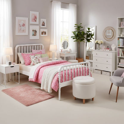 White Twin Bed Frame with Headboard - Classic Solid Wood Bed Frame