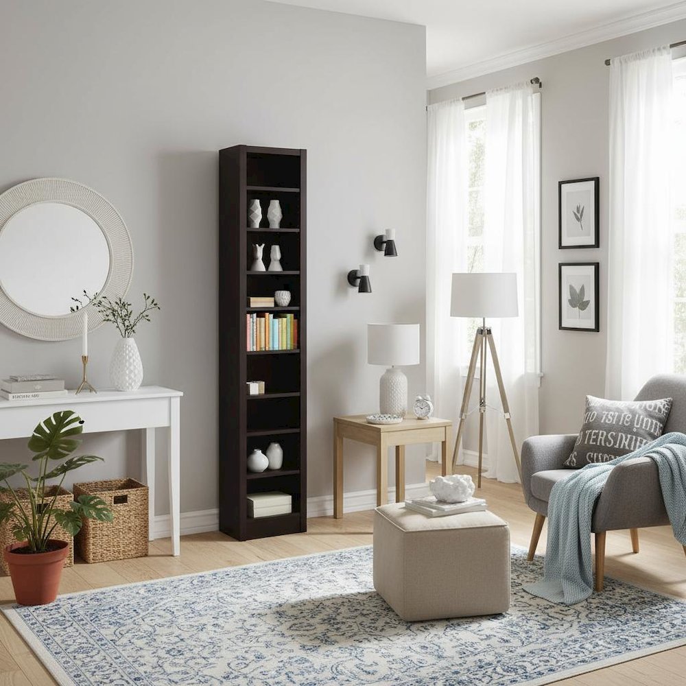 Brown Bookshelf Tall Bookcase with Corner Cabinet Style and Display Shelf