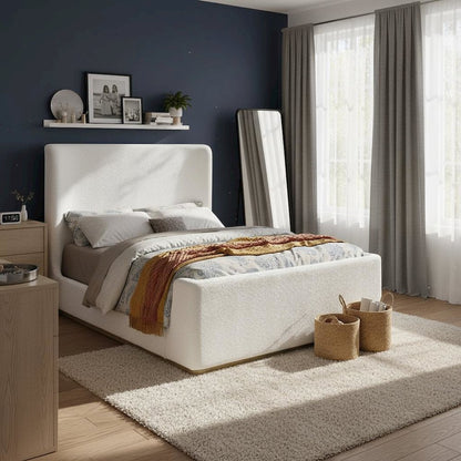 Upholstered Queen Sleigh Bed Cream