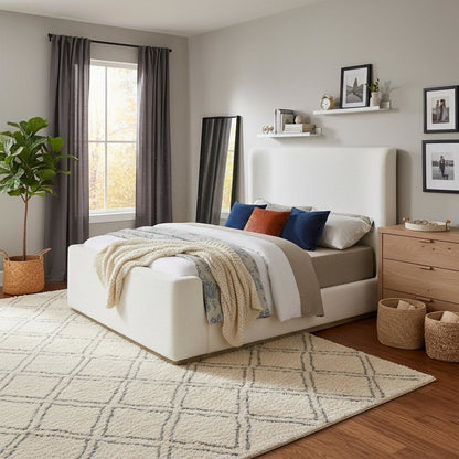 Upholstered Queen Sleigh Bed Cream