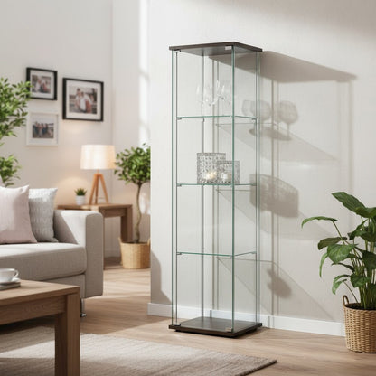 Modern Curio Cabinet, Clear Glass Shelves, Cappuccino Finish